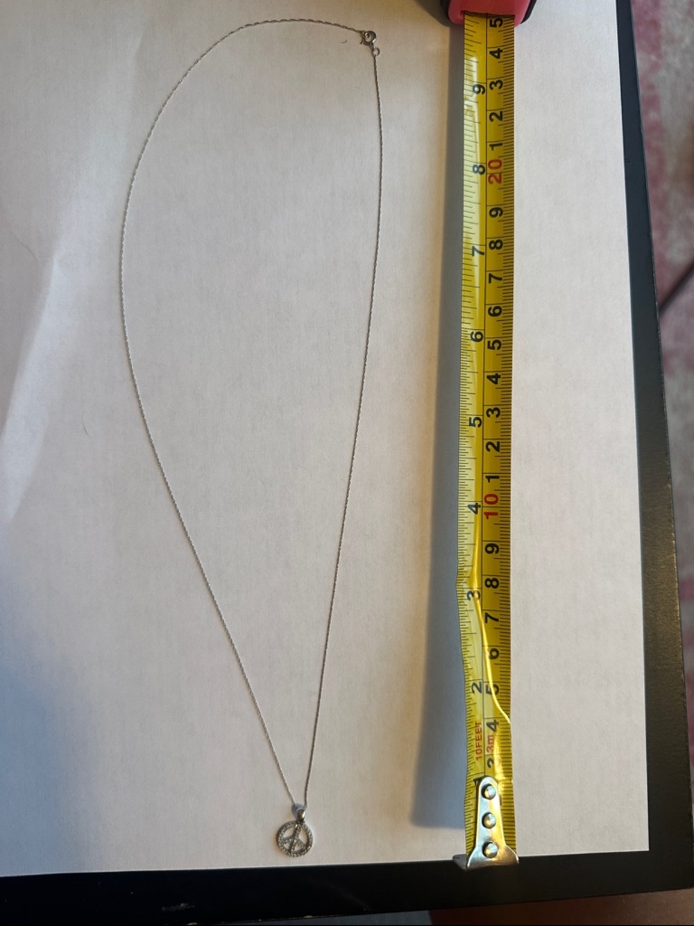 14k white gold dainty peace sign necklace - Picture 4 of 9